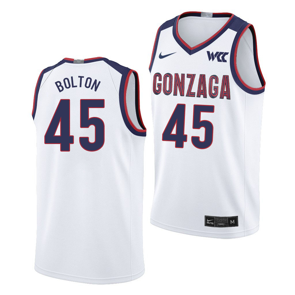 Men #45 Rasir Bolton Gonzaga Bulldogs College Basketball Jerseys Sale-White